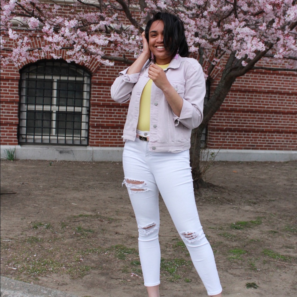 American Eagle Lilac Ripped Denim Jacket